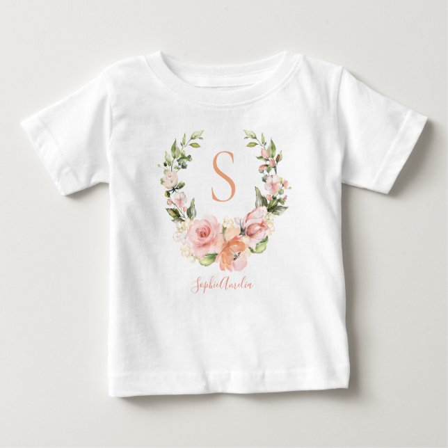 Peachy Coral Ro Wandeans Personlig Baby Namn T Shirt (Framsida)