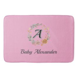 Peachy Coral Rose Wreath Personalized Name  Badrumsmatta