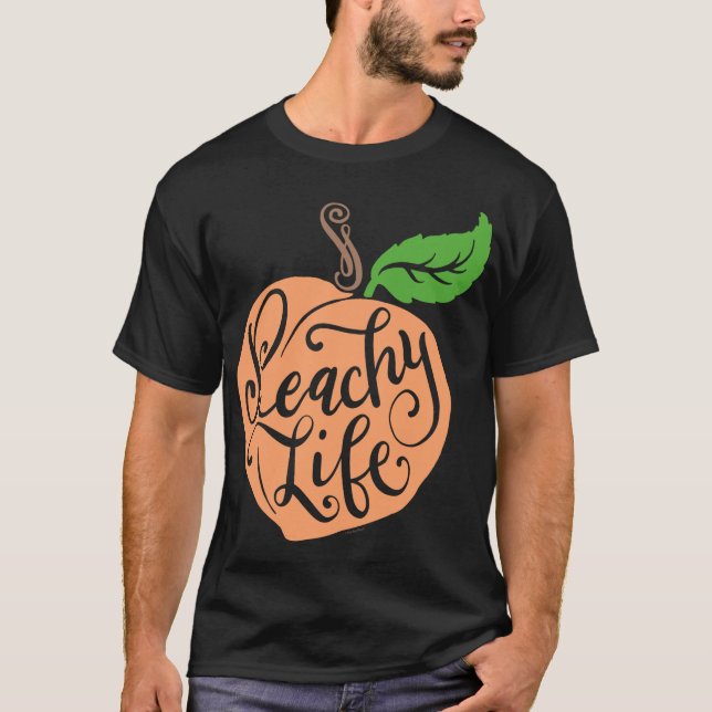 Peachy Life Unique Peach Citote Fruit Teckning Han T Shirt (Framsida)