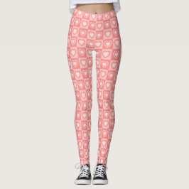 Peachy Pink Retro Hearts Valentine Gift Leggings