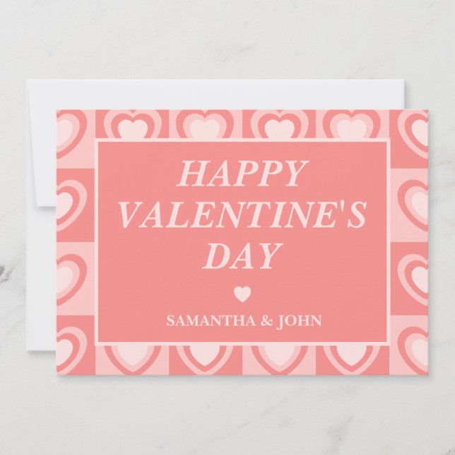 Peachy Pink Retro Hearts Valentine’s Gift Julkort (Framsida)