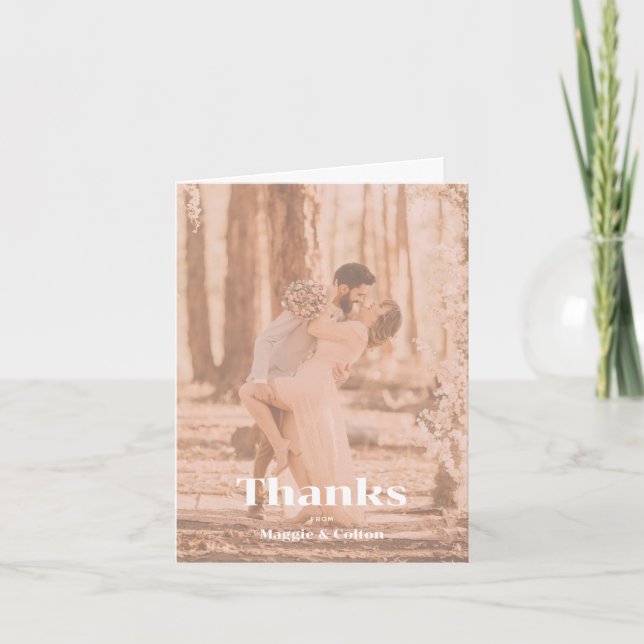 Peachy Retro Lettering Bröllop Tack Kort (Framsida)