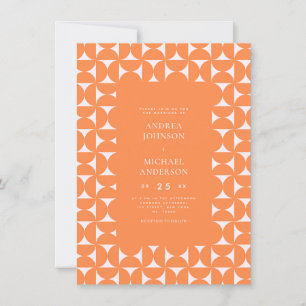 Peachy Rosa and Orange Mid Century Mod Bröllop Inbjudningar