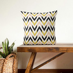 Peachy Rosa, Black, Guld & White Chevron Rand Kudde