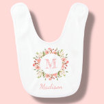 Peachy Rosa Blommigt | PERSONLIG Hakklapp<br><div class="desc">Tittar du en snyggt och en funktionell bib för din lilla? Titta bara på vår söta blommigt babybib! Den här bibben är vacker och har en ring av söt rosa blommor på en ren vit bakgrund med grönt löv. Dessutom gör anpassadets monogram det möjligt för dig att lägga till baby...</div>