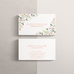 Peachy Rosa Blommigt Watercolor Elegant Visitkort