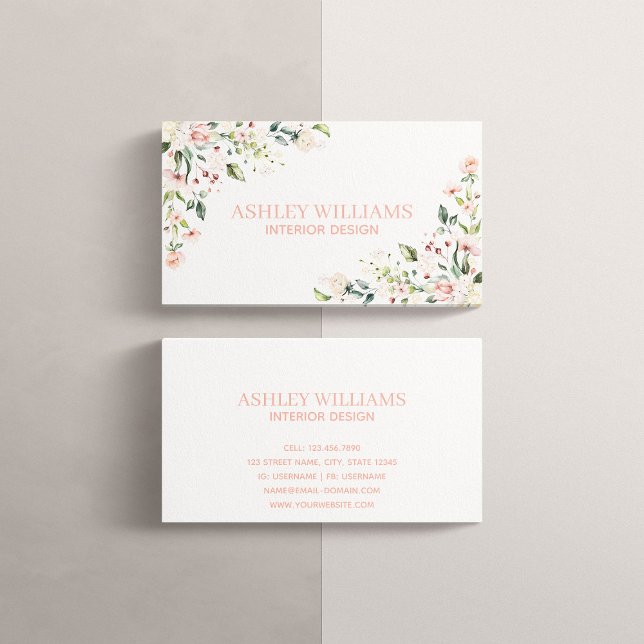 Peachy Rosa Blommigt Watercolor Elegant Visitkort (Skapare uppladdad)