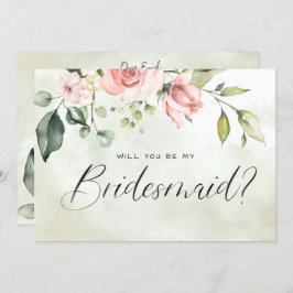 Peachy Rosa Blommigt Watercolor Script Bridesmaid Inbjudningar