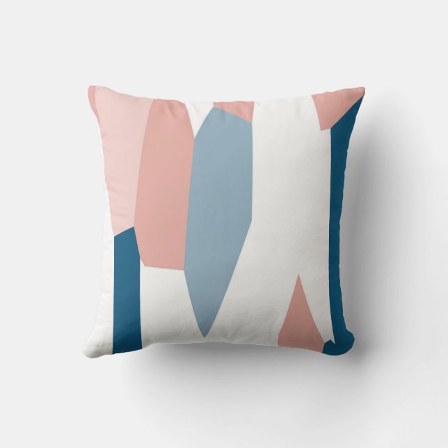 Peachy Rosa Blue and White Abstrakt Kudde (Baksida)