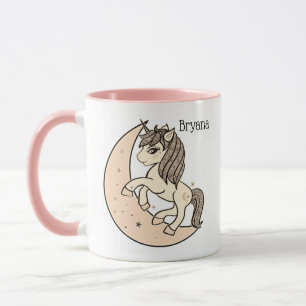 Peachy Rosa Celestial Måne & Stars Unicorn Mugg