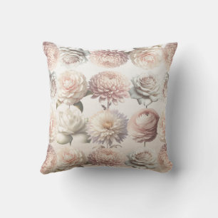 Peachy Rosa Creamy White Flowers Blommigt Kudde