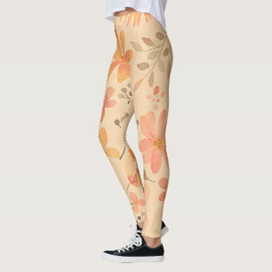 Peachy-Rosa Golden Blommönster Leggings
