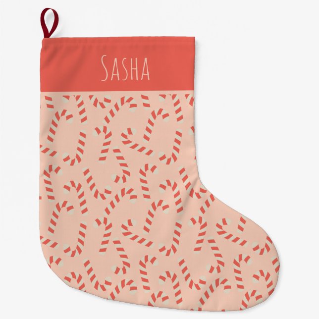 Peachy Rosa Jul Polkagrisar Stor Julstrumpa (Framsidan)