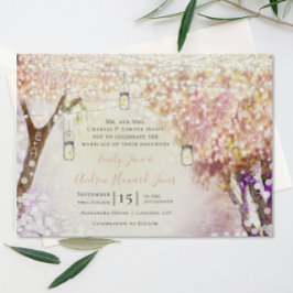 Peachy Rosa Lila Fairy Boho Forest Bröllop Inbjudningar