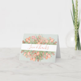 Peachy Rosa & Mint Vår Tulips Tack Kort