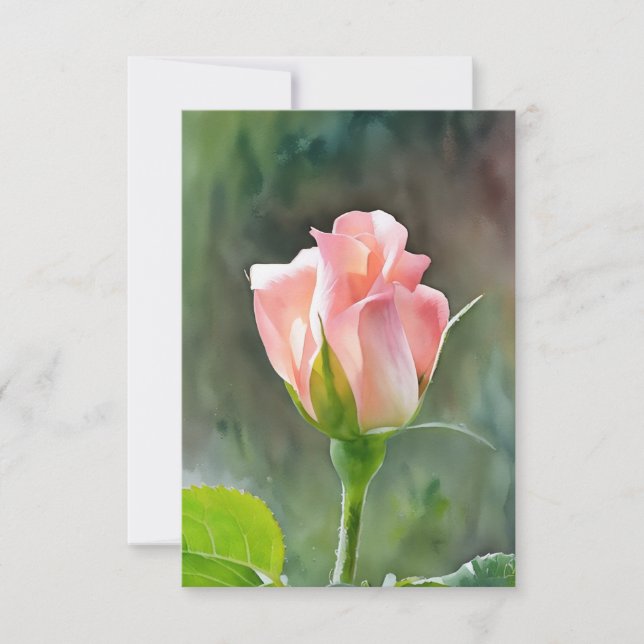 Peachy Rosa ros Bud Art Flat Note Card Tack Kort (Framsida)