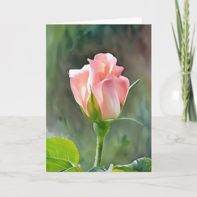 Peachy Rosa ros Bud Art Note Card Tack Kort (Framsida)