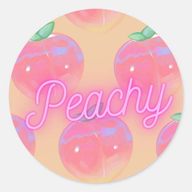 "Peachy" Sticker Runt Klistermärke (Framsida)