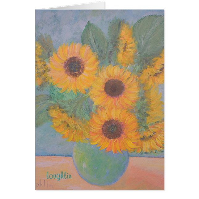 Peachy Sunblommor Hälsningskort (Framsidan)