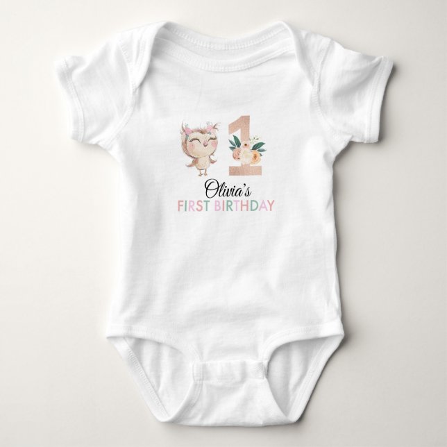 Peachy Uggla Födelsedagsfest Baby Bodykostym T Shirt (Framsida)