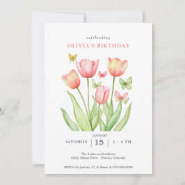 Peachy Watercolor Tulips Floral  Inbjudningar