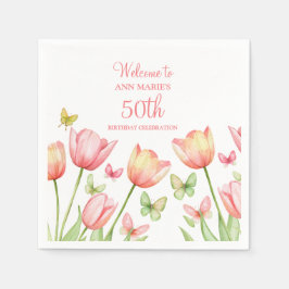 Peachy Watercolor Tulips Floral  Pappersservett