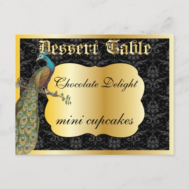 Peackcock Guld Dessert eller Candy Buffet Bord Sig Vykort (Framsida)