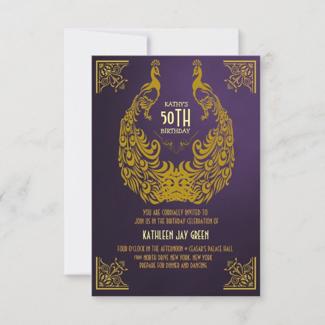 Peacock 1920-talet artikel Deco 50:e födelsedagsin Inbjudningar (Framsida)