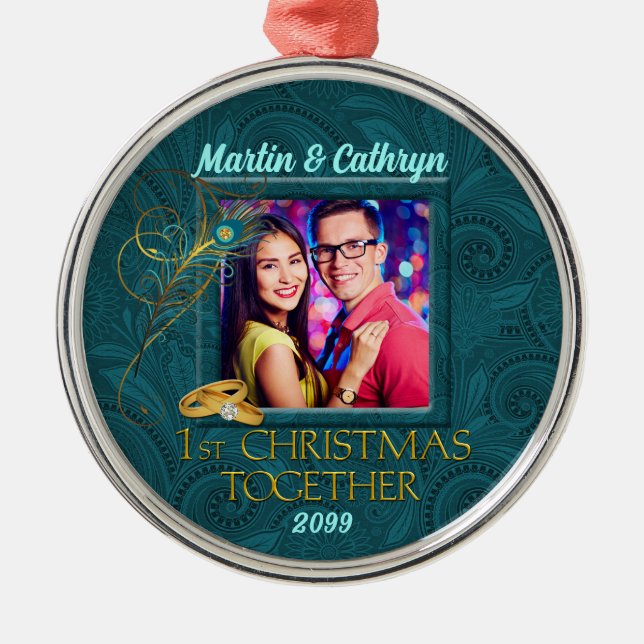 Peacock 1:a julklapp med foto julgransprydnad metall (Framsidan)