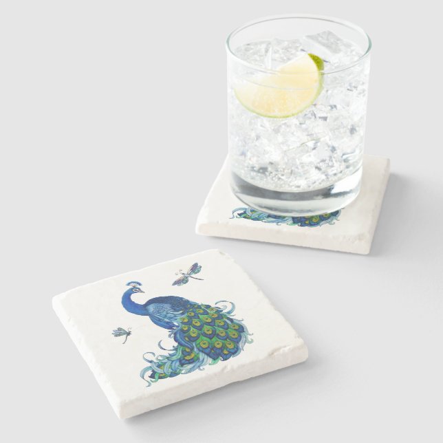 Peacock and Dragonfly Design Set Stenunderlägg (Sidan)