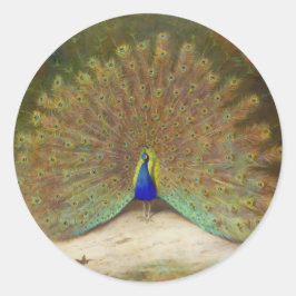 Peacock and Peacock Butterfly, Art Illustration Runt Klistermärke