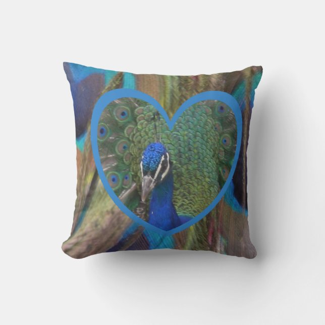 Peacock Ansikte i hjärtklappning Pillow Kudde (Framsida)