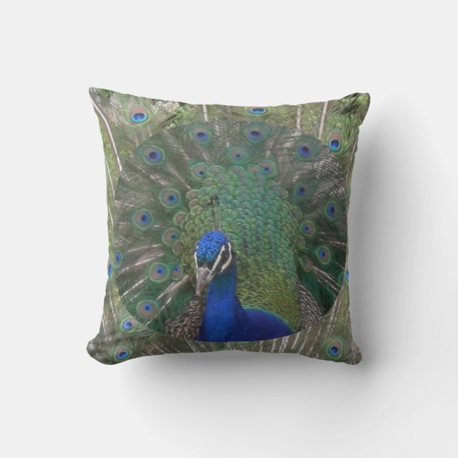 Peacock Ansikte med Feathers Pillow Kudde (Framsida)