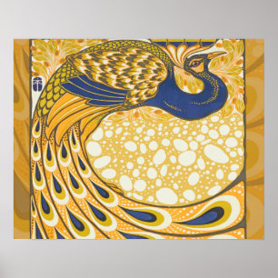 Peacock Antique Vintage Colorful Poster