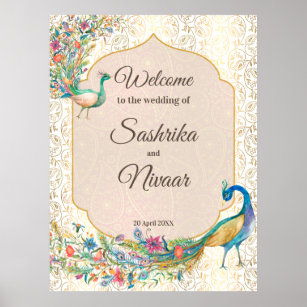 Peacock Arabian pattern Indian wedding welcome  Poster
