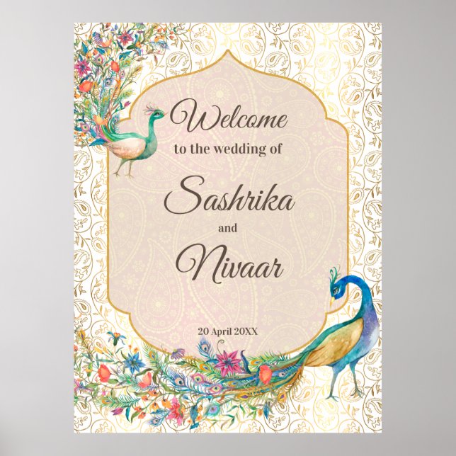 Peacock Arabian pattern Indian wedding welcome  Poster (Framsidan)