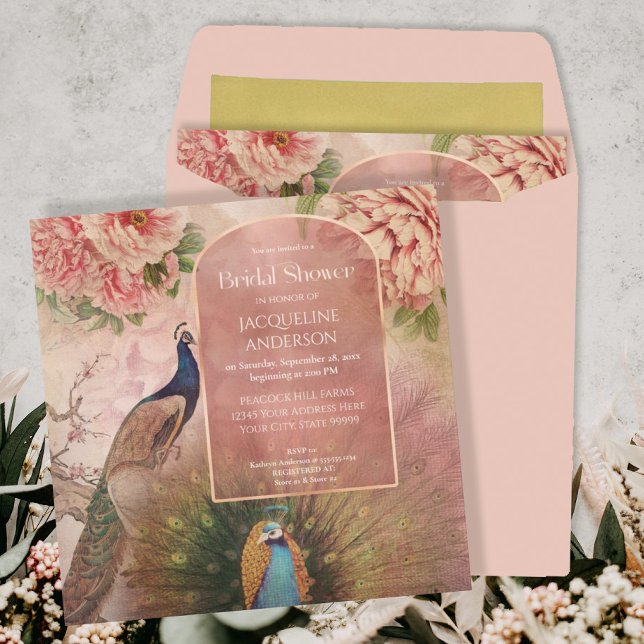 Peacock Arch  Rosa Peony Flower Möhippa Inbjudningar (Skapare uppladdad)