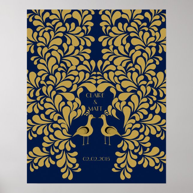 Peacock Art Deco bröllop undertecknar gäst bok Poster (Framsidan)