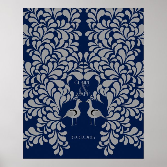 Peacock Art Deco bröllop undertecknar gäst bok Poster (Framsidan)