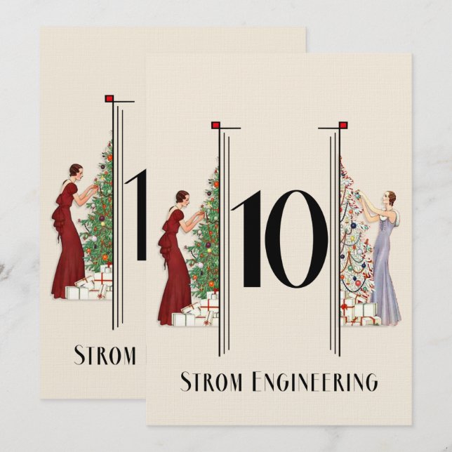 Peacock Art Deco Flair God jul Bordsnummer 10 (Fram/baksida)