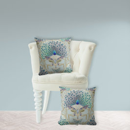 Peacock Art Deco Nouveau Butterfly Elegant Guld Kudde