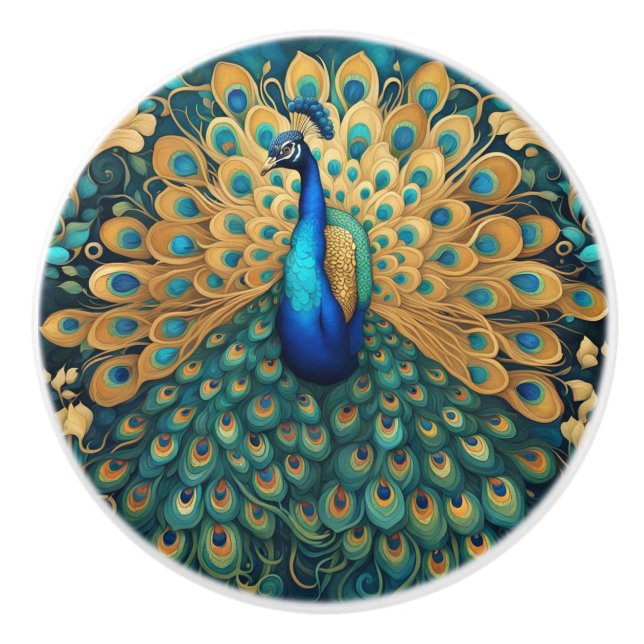 Peacock Art nouveau Art Deco Turcos & Guld Knopp (Framsidan)