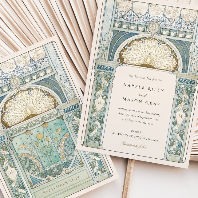 Peacock Art nouveau Bröllop Inbjudningar (Skapare uppladdad)