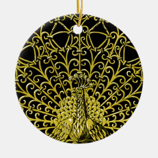 Peacock art nouveau Guld Julgransprydnad Keramik (Framsidan)