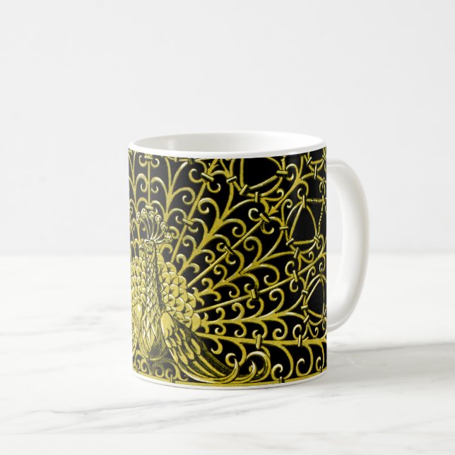 Peacock art nouveau Guld Kaffemugg (Framsida höger)