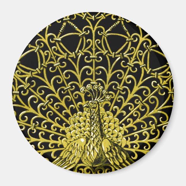 Peacock art nouveau Guld Magnet (Framsidan)