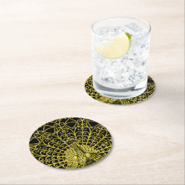 Peacock art nouveau Guld Underlägg Papper Rund