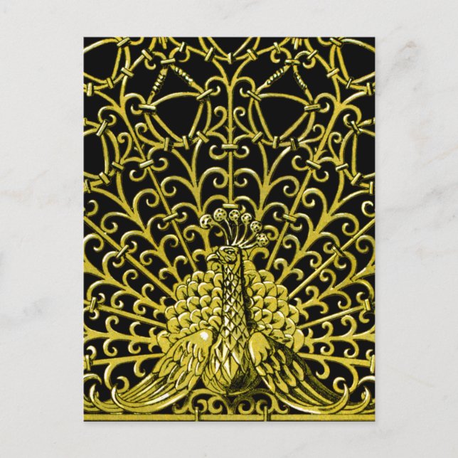 Peacock art nouveau Guld Vykort (Framsida)