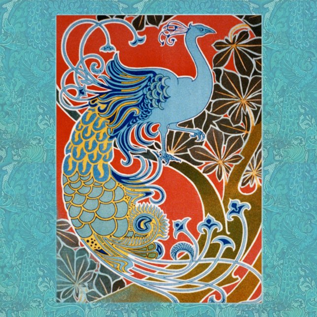 Peacock, Art nouveau-kort Hälsningskort (Skapare uppladdad)