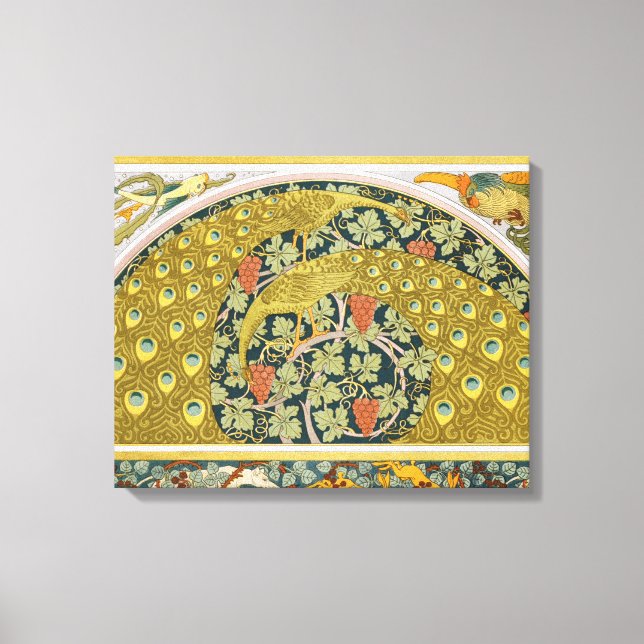 Peacock Art nouveau Stil runda, berikande utformni Canvastryck (Framsida)